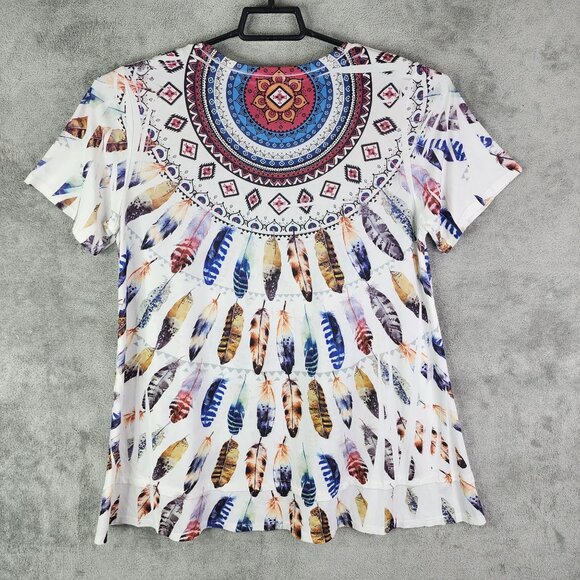 Women's Jostar Feather Print Short Sleeve Top Shirt Short Sleeve Round Neck XL - Picture 8 of 11